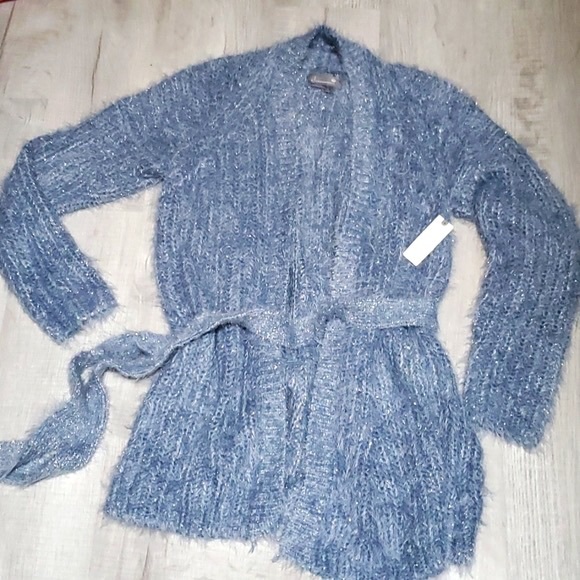 Anthropologie Sweaters - Anthropologie Dusty Blue Sparkly Tie Sweater, XL